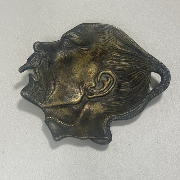 Vintage Brass Man Face Coin Tray Metalware Trinket Dish Pocket Emptier Figural - Picture 2 of 16
